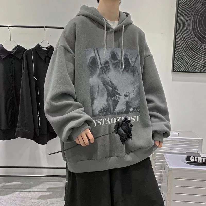 Áo hoodie dáng rộng in họa tiết phong cách hiphop đường phố Hàn Quốc