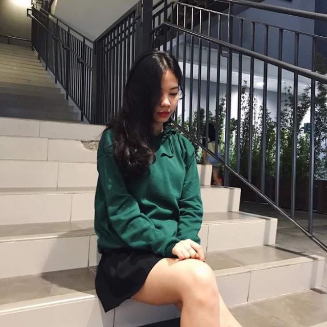 Hoodie basic rêu tay dài hình thật