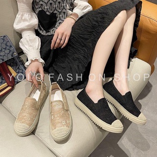 Giày lười slip on nữ dáng basic phối ren vintage siêu mềm êm chân hàng cao cấp chuẩn đẹp-GL25