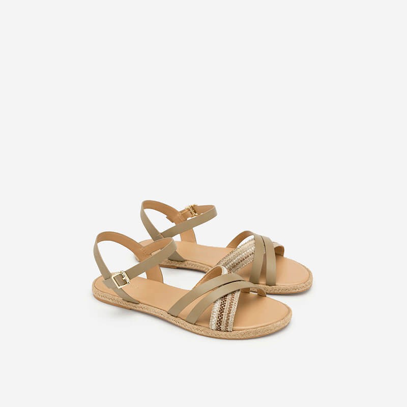 Vascara - Giày Sandal Quai Chéo Phối Cói - màu Be Đậm Giá tốt