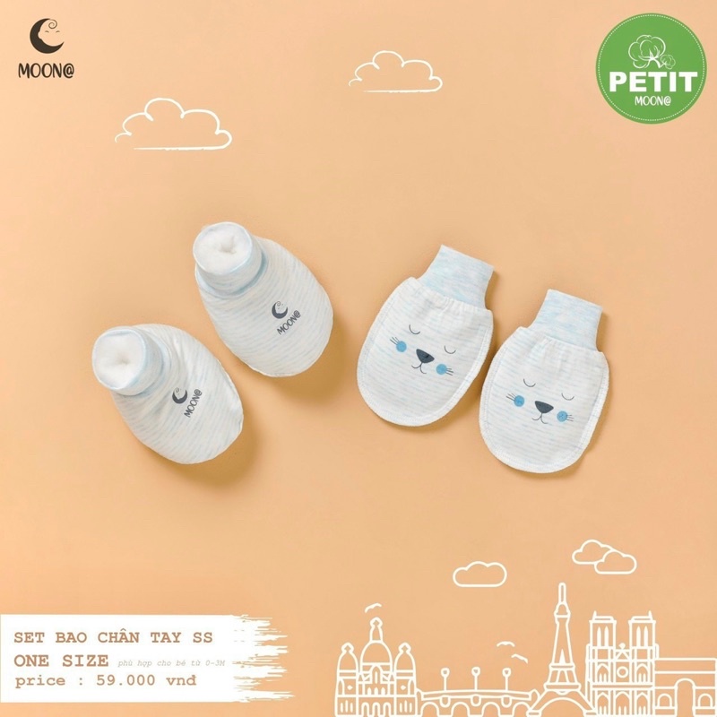 Moon- Phụ kiện sơ sinh,bao tay chân mũ chất petit siêu mềm