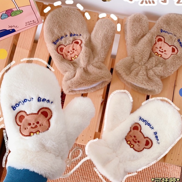 găng tay gấu dễ thương lót lông siêu ấm 02 ❤️Free ship❤️ bao tay mùa đông mit store