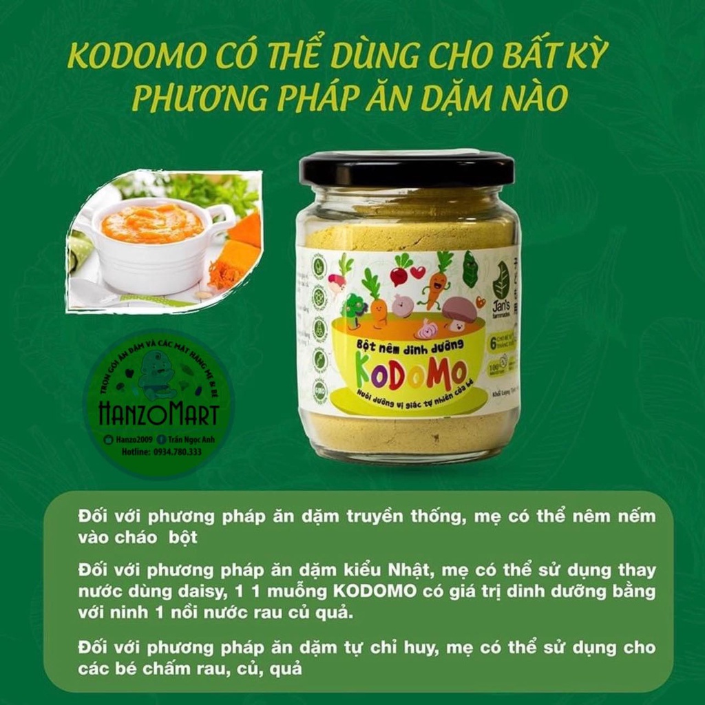 Bột nêm dinh dưỡng , Bột nêm rau củ Kodomo Jan's gia vị ăn dặm cho bé kích thích ngon miệng ăn được nhiều hơn 90g