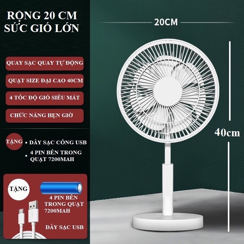 Quạt sạc tích điện quay tự động pin 7200mah Chính hãng siêu mát