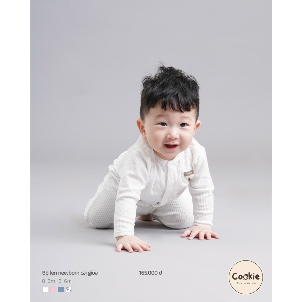 Bộ cài lệch bộ sơ sinh gân len dày cho bé Cookie