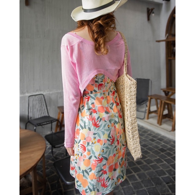 COMIC - set đầm hoa cut eo kèm cadigan mỏng