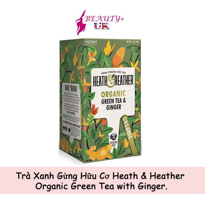 Trà Xanh Gừng Hữu Cơ Heath &amp; Heather Organic Green Tea with Ginger Nhập Từ Anh