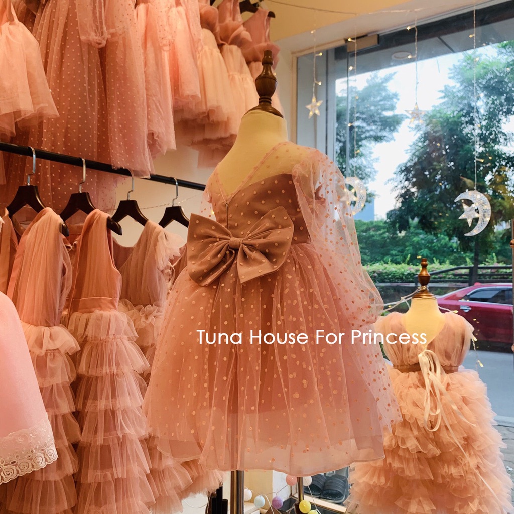 [Đủ size 9-35kg] Váy đầm xoè công chúa thiết kế cho bé gái mẫu chấm bi - Tuna House For Princess