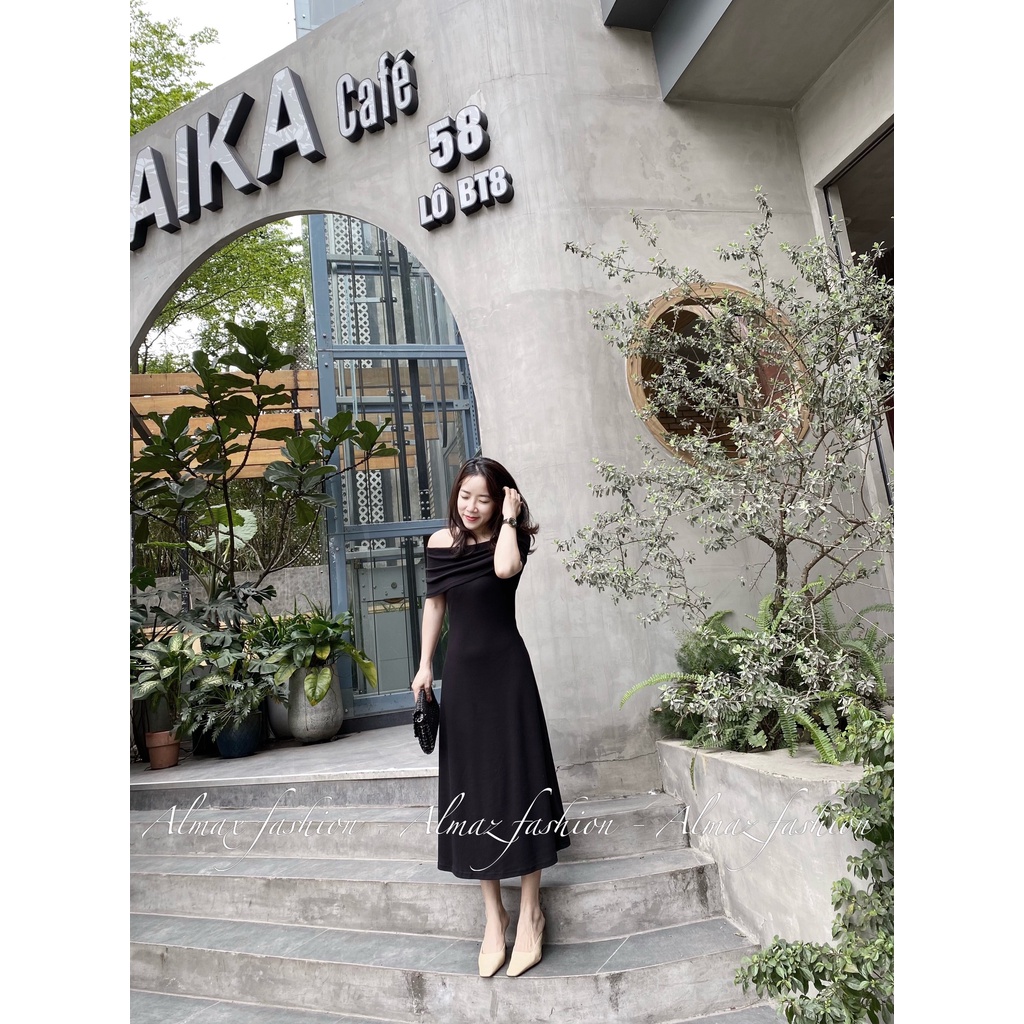 Váy trễ vai nữ chất thun gân co giãn siêu sang trọng, gợi cảm - Almaz Fashion