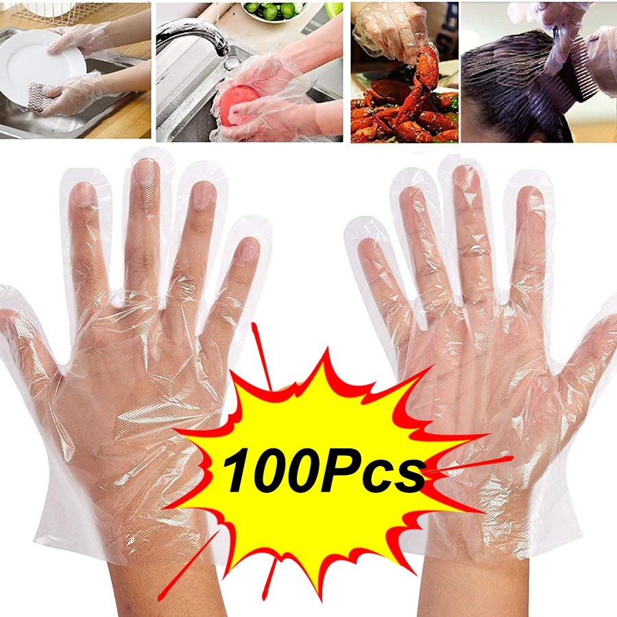 Set 100 Găng Tay Nhựa PE Trong Suốt Dùng Một Lần Thân Thiện Với Môi Trường