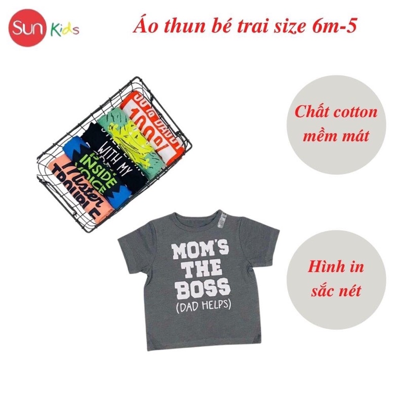 Áo thun bé trai xuất xịn, áo phông cho bé trai, chất cotton, size 6m-5 tuổi - SUNKIDS1