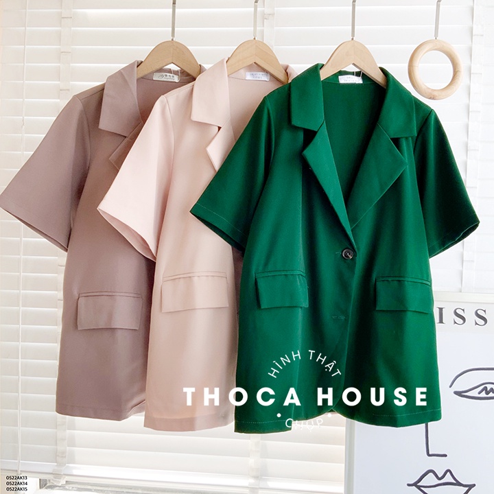 Áo khoác vest tay ngắn túi nấp 2 nút trơn nhiều màu THOCA HOUSE blazer công sở chuyên nghiệp, sang trọng | BigBuy360 - bigbuy360.vn