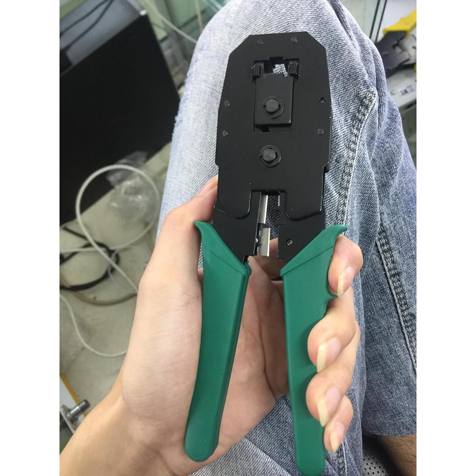 Kìm mạng 3 tác dụng mầu xanh, bấm đầu Rj45-Rj11 có tool nhấn.