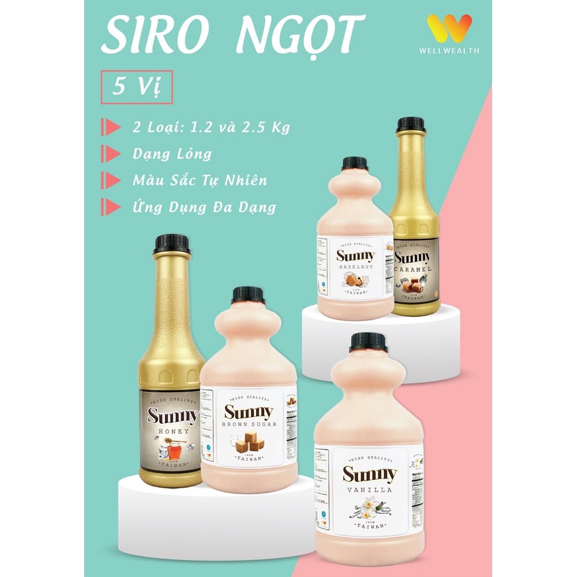 Siro Sunny 2.5kg đủ vị nhà Well Wealth date mới dùng trong pha chế- Nhập khẩu Đài Loan