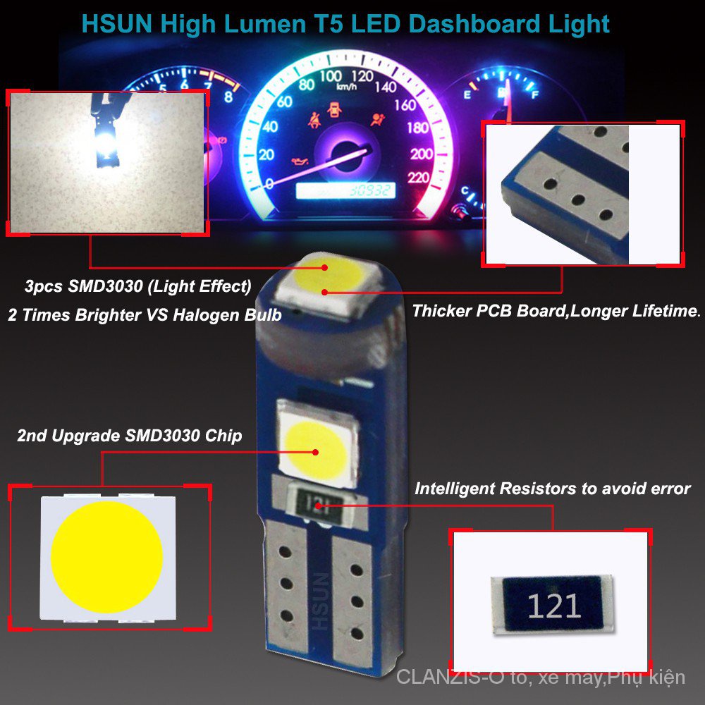 1 Đèn Led T5 W1.2W 27 74 86 206 3smd 3030 Gắn Bảng Điều Khiển Xe Hơi