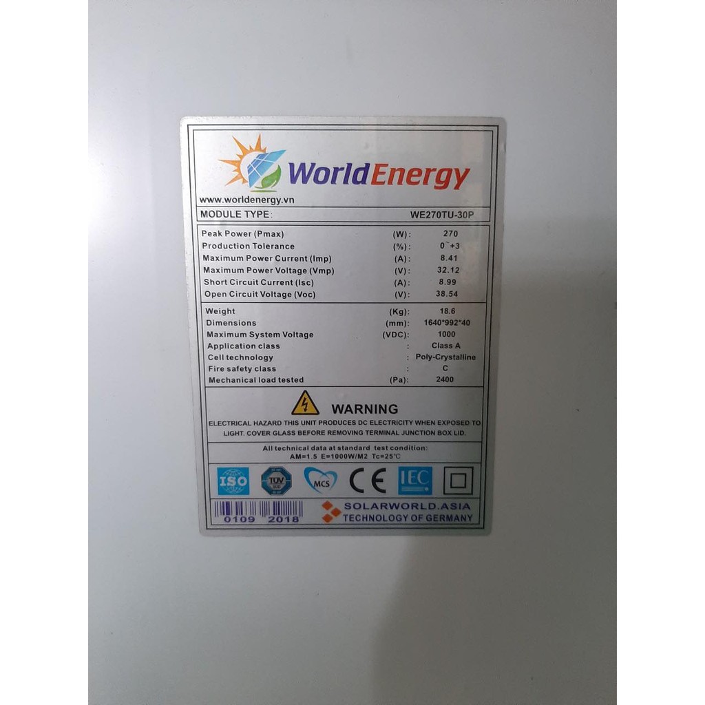 Tấm pin năng lượng mặt trời poly  270w