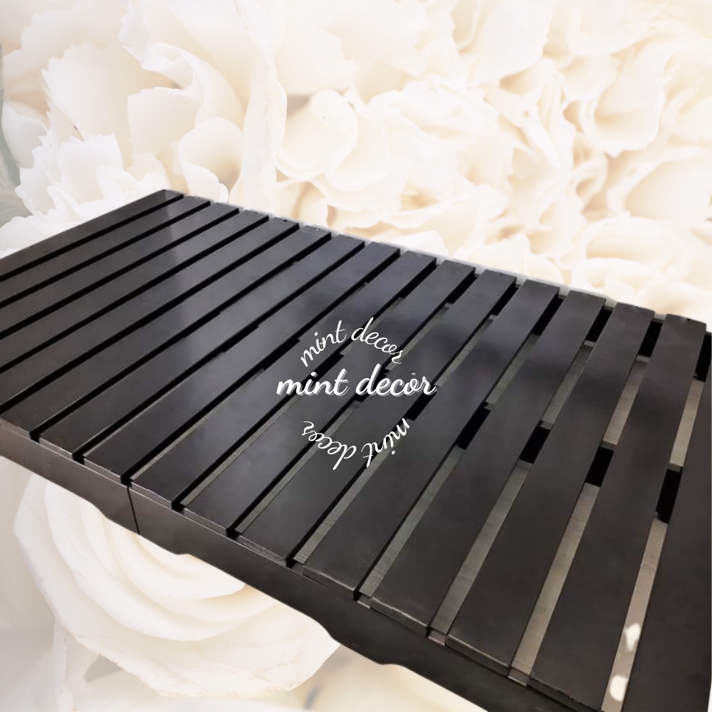 Giường pallet gỗ thông gấp gọn chân cao decor phòng ngủ màu đen sang trọng