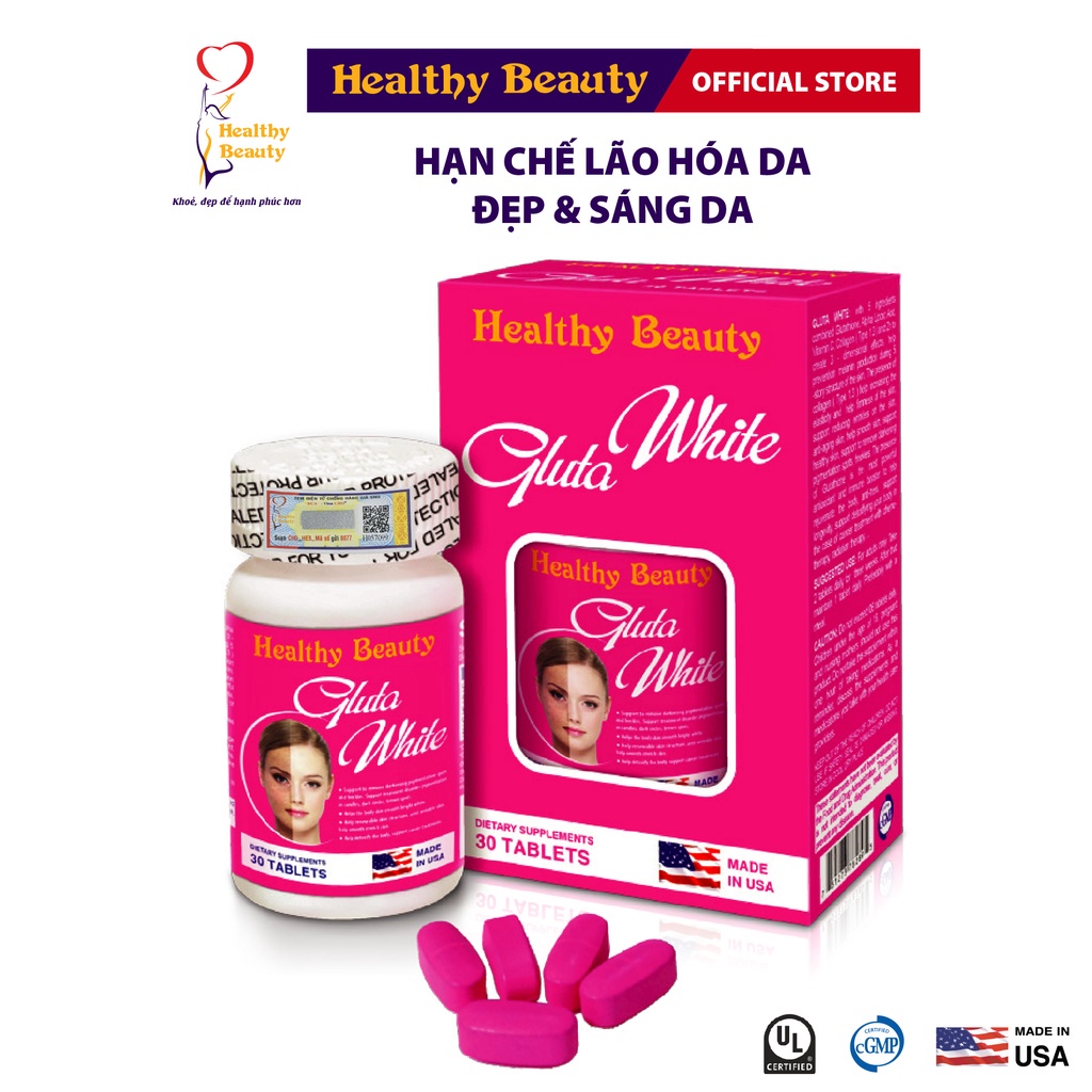 Viên uống trắng da chống lão hoá Healthy Beauty Gluta White+ HB L-Glutathione 800mg hộp 30 viên