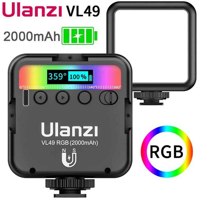 Đèn led Studio mini Ulanzi VL49 RGB bản Version 2 có 60 đèn Led - Pin sạc tích hợp 2000mAh - Dùng quay phim chụp ảnh