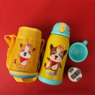 Bình nước thể thao giữ nhiệt - Bình giữ nhiệt học sinh 5 lớp 600ML có dây mang