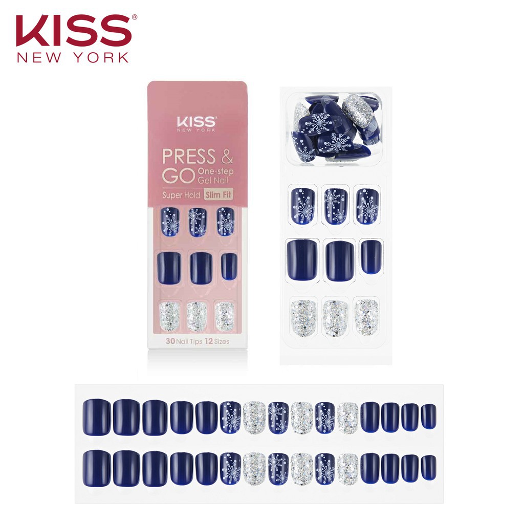 Bộ 30 Móng Tay Gel Tự Dán Press & Go Kiss New York Nail Box - Navy Snowball (KPNS24K)