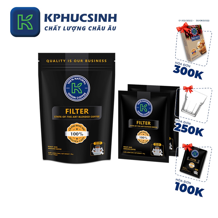 Combo 2 túi cà phê phin giấy Filter coffee 50g/túi KPHUCSINH - Hàng Chính Hãng