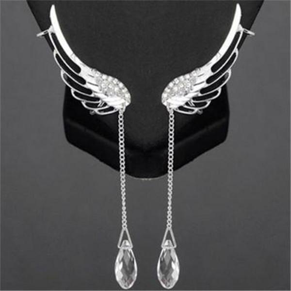 Bông Tai Hình Cánh Thiên Thần Phối Tua Rua Đính Đá Thời Trang Cho Nữ