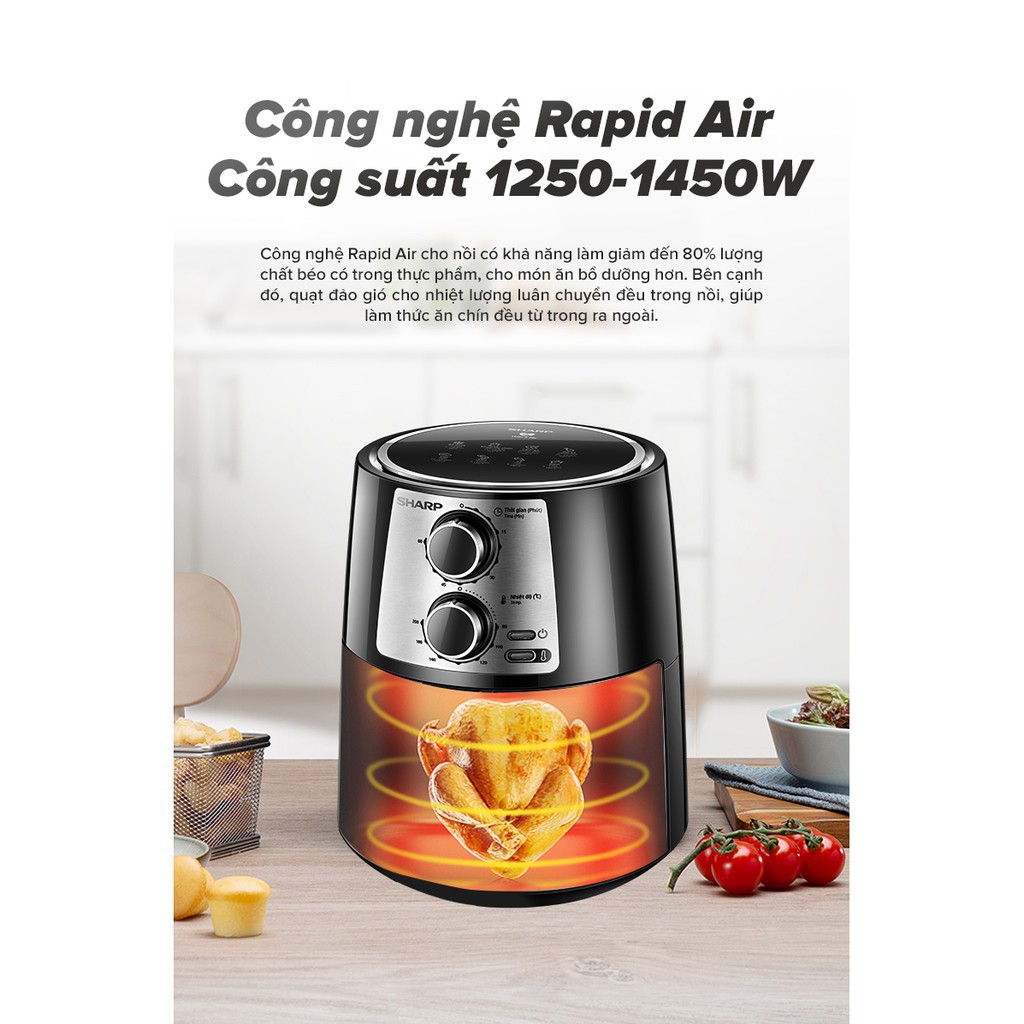 [Mã 55ELSALE1 giảm 7% đơn 300K] Nồi Chiên Không Dầu Sharp KF-AF42MV-ST Chống Dính 4.2L 1250-1450W - Chính hãng