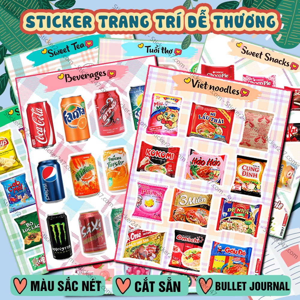 Sticker Món Ăn, Nước Uống, Đồ Vật Dễ Thương 🌈𝑭𝒓𝒆𝒆𝒔𝒉𝒊𝒑 Sticker cute dùng trang trí sổ tay, tập vở, nhật ký Bullet Journal