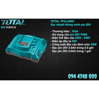 Đế sạc nhanh pin 20v P20S TOTAL TFCLI2003