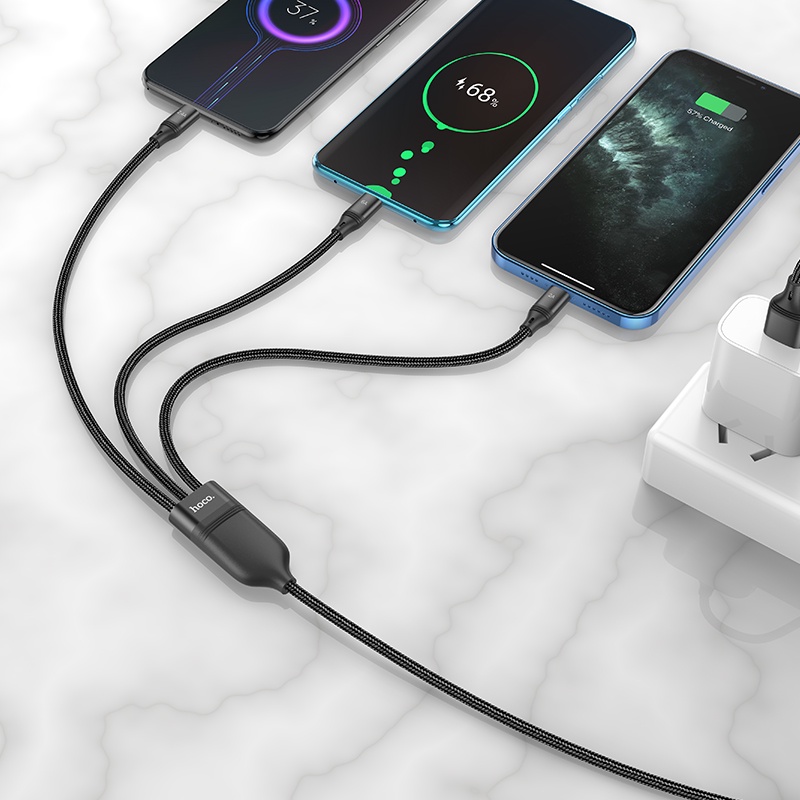 HOCO U104 Cáp sạc nhanh 3 trong 1 66W PD QC3.0 USB C Tương thích với  12 13 Pro Max Samsung S21 S22 Bộ sạc  Xiaomi Redmi 9A Cáp sạc nhanh USB Type-C đa năng