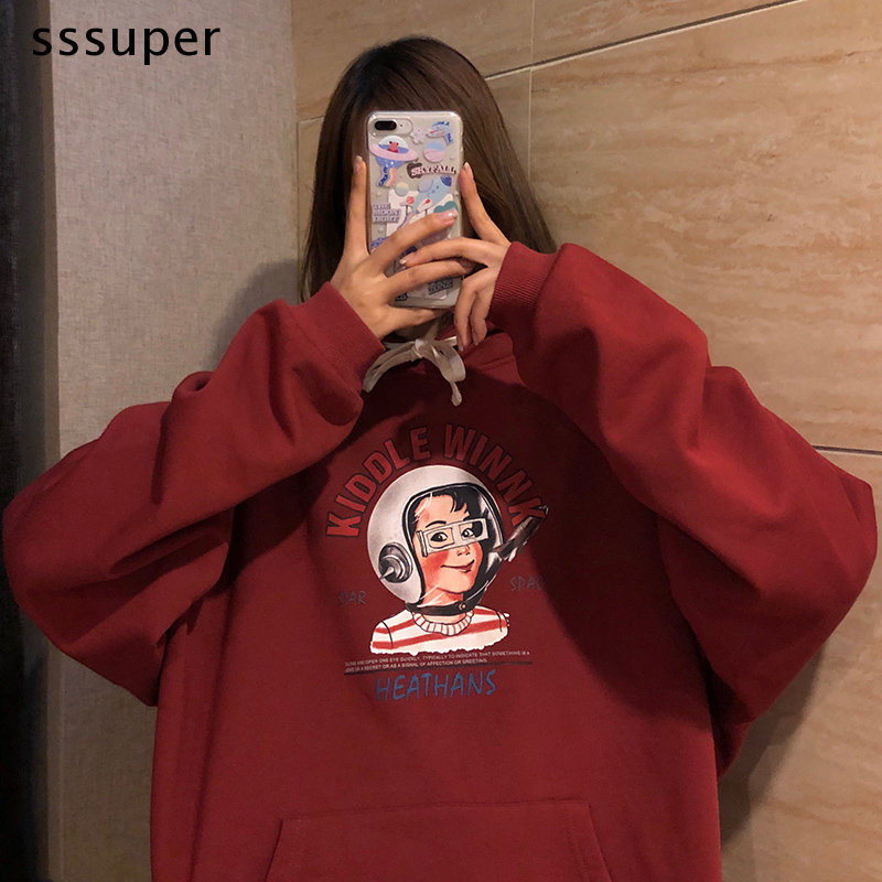 Áo hoodie dáng rộng in họa tiết thời trang cho nữ