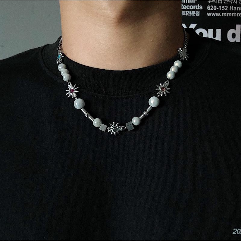 Dây Chuyền Mặt Trời Mặt Cười Đính Ngọc Trai Phản Quang Phong Cách Hiphop Sang Trọng 19A1292