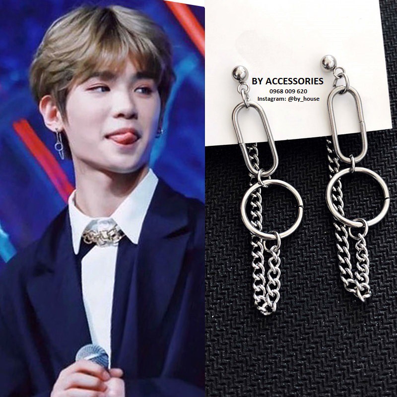 Khuyên tai titan unisex hình học phối xích không gỉ UE051811