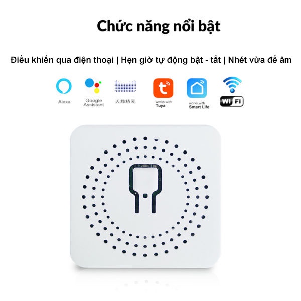 Công tắc điều khiển từ xa Tuya mini 16A, kết nối wifi, hẹn giờ bật tắt qua điện thoại, lắp được cho công tắc cầu thang