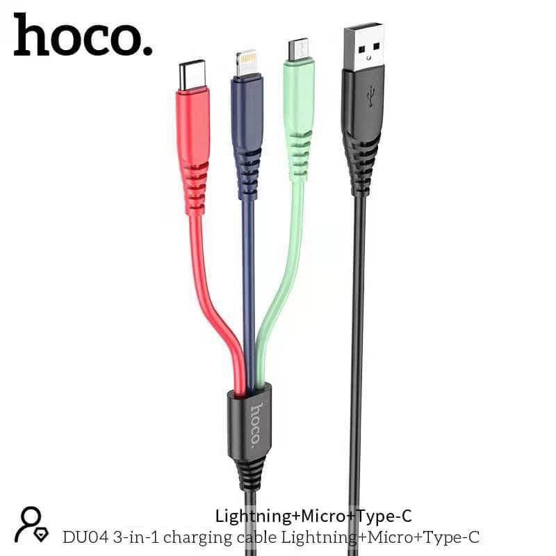 DÂY SẠC Hoco DU04 cho iPhone iPad Samsung Oppo Xiaomi..., cổng Lightning-Micro USB-Type C, sạc nhanh 3A, dài 120cm