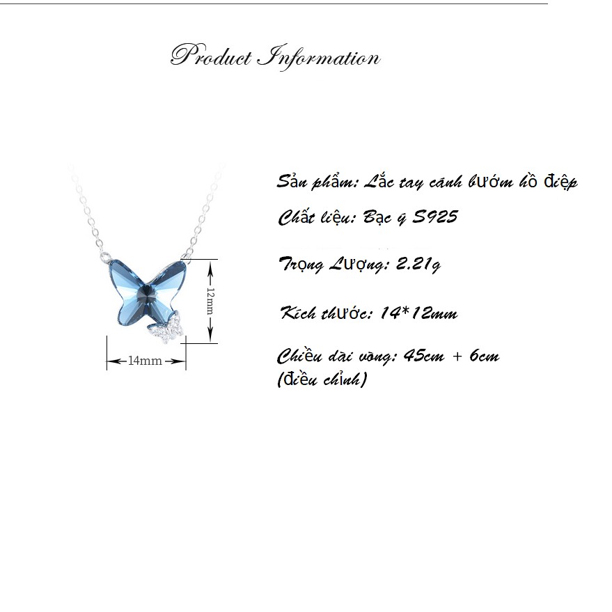 Dây Chuyền Nữ Bạc S925 Hình Con Bướm Mặt Đá Xanh DB2564 - Bảo Ngọc Jewelry