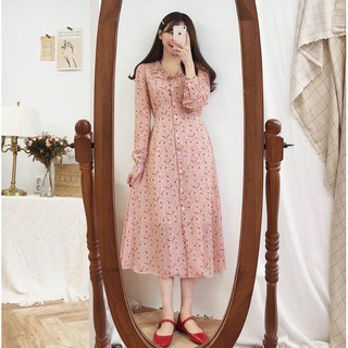 Váy hoa vintage cổ bèo tiểu thư cực xinh cô gái mùa thu