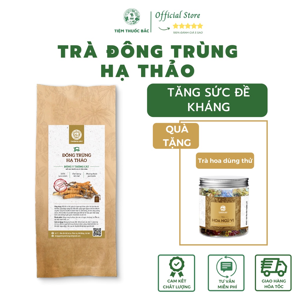Trà đông trùng hạ thảo, đông trùng hạ thảo khô giúp đẹp da, tăng sức đề kháng và tăng cường sinh lý Thông Cát HCM