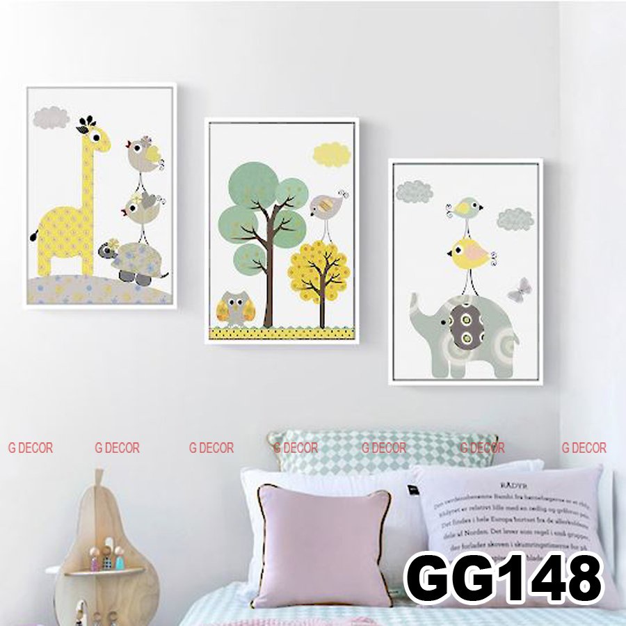 Tranh treo tường canvas 3 bức phong cách hiện đại Bắc Âu 140, tranh lá cây trang trí phòng khách, phòng ngủ, phòng ăn