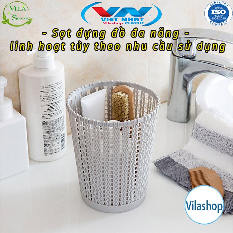 Thùng Đựng Rác, Sọt Rác Nhựa Đan Mây, Giỏ Đựng Đồ Đa Năng Chính Hãng Việt Nhật