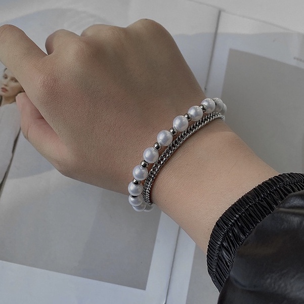 Vòng tay lắc tay dây xích phối hạt trai cao cấp Chain