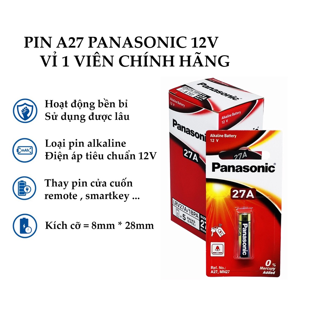 Pin A27 Panasonic 12V chính hãng thay pin cửa cuốn , chuông cửa