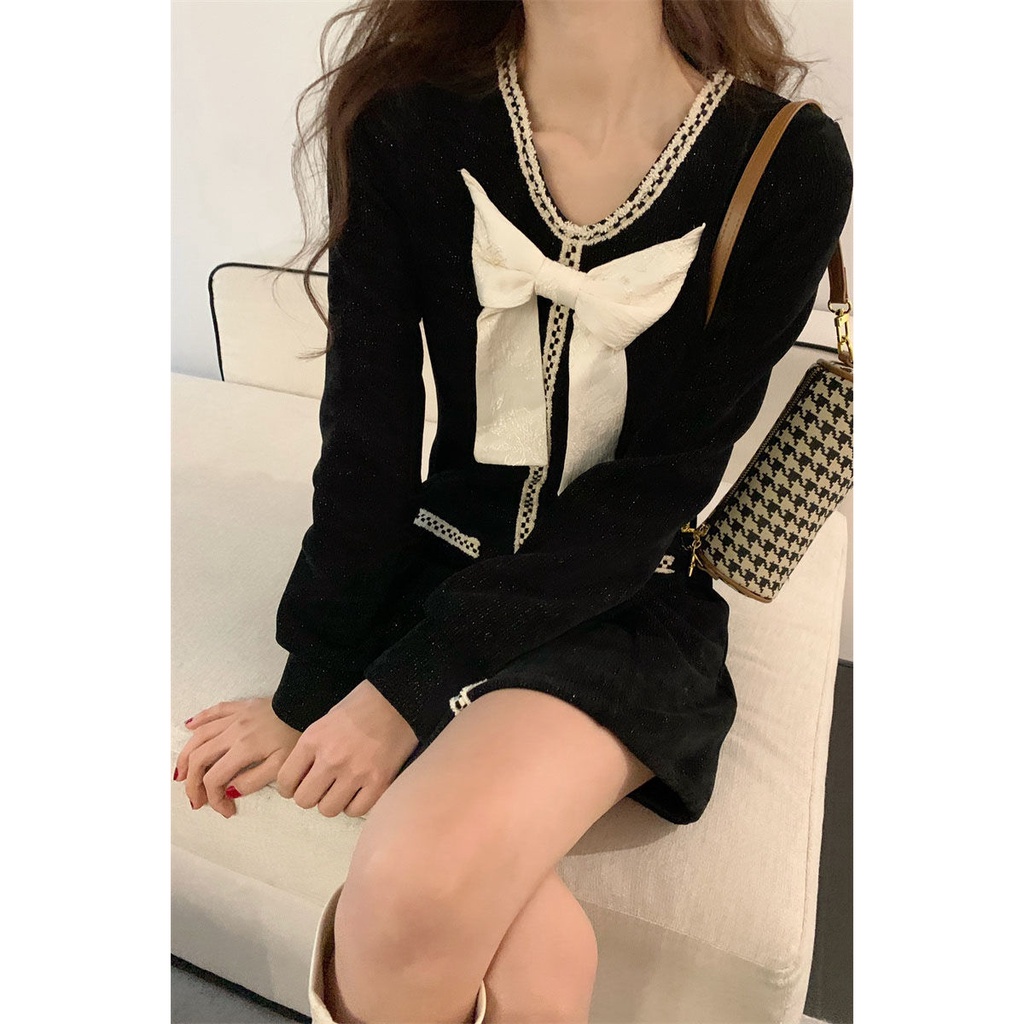 Đầm nữ lưng cao thắt nơ thời trang thu đông mới 2021