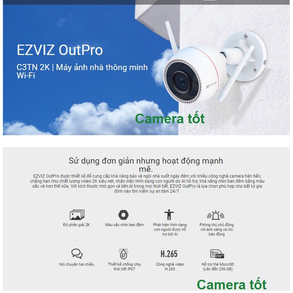 Camera Wifi Ezviz C3TN 3M 2K FH Đàm thoại 2 chiều, AI Thông Minh , Có Màu Ban Đêm Chính Hãng