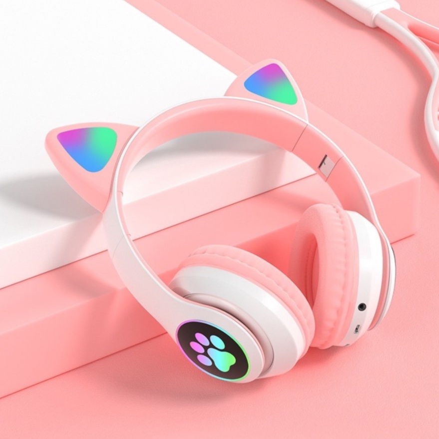 Tai nghe mèo chụp tai không dây bluetooth headphone điện thoại nghe nhạc dùng được cho cả laptop pc máy tính chống ồn