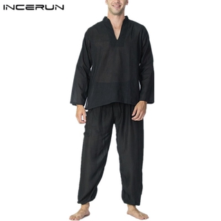 Bộ Đồ INCERUN Gồm Áo Tay Dài Cổ Chữ V Quần Thụng Phong Cách Cổ Điển Cho Nam