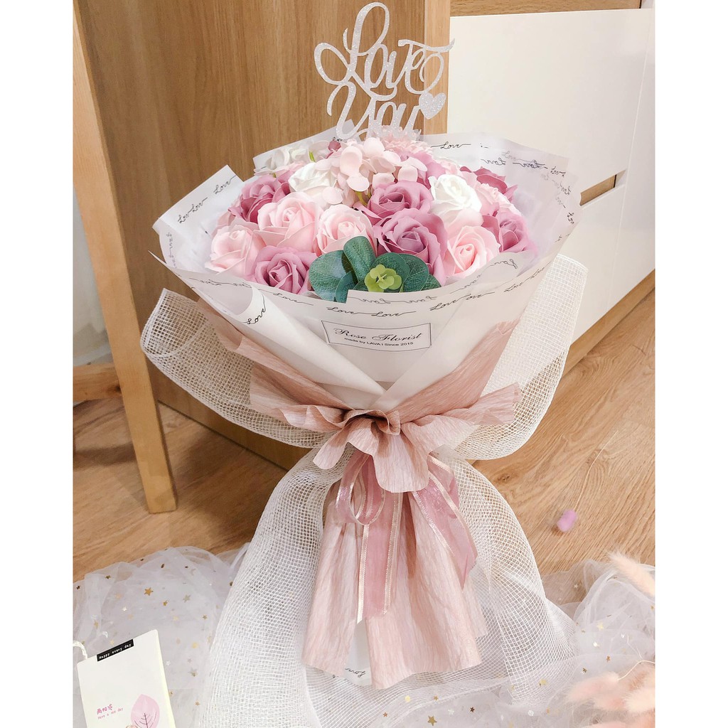 Bó hoa sáp hồng mix cẩm tú cầu sang chảnh mẫu mới 2020