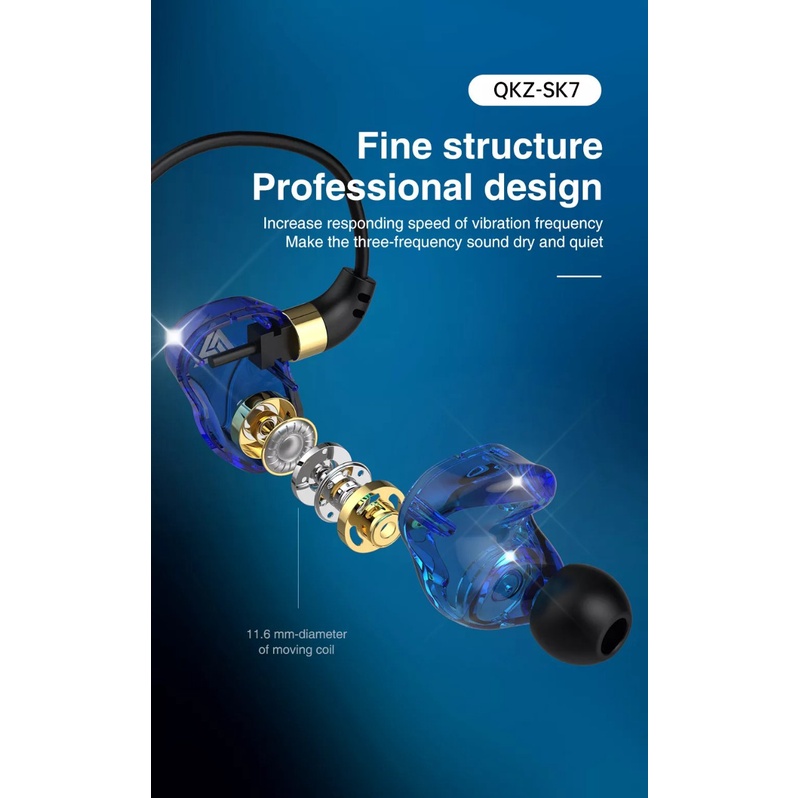 Tai nghe QKZ SK7, đẹp hơn, Bass tốt hơn, có micro và tăng giảm âm lượng