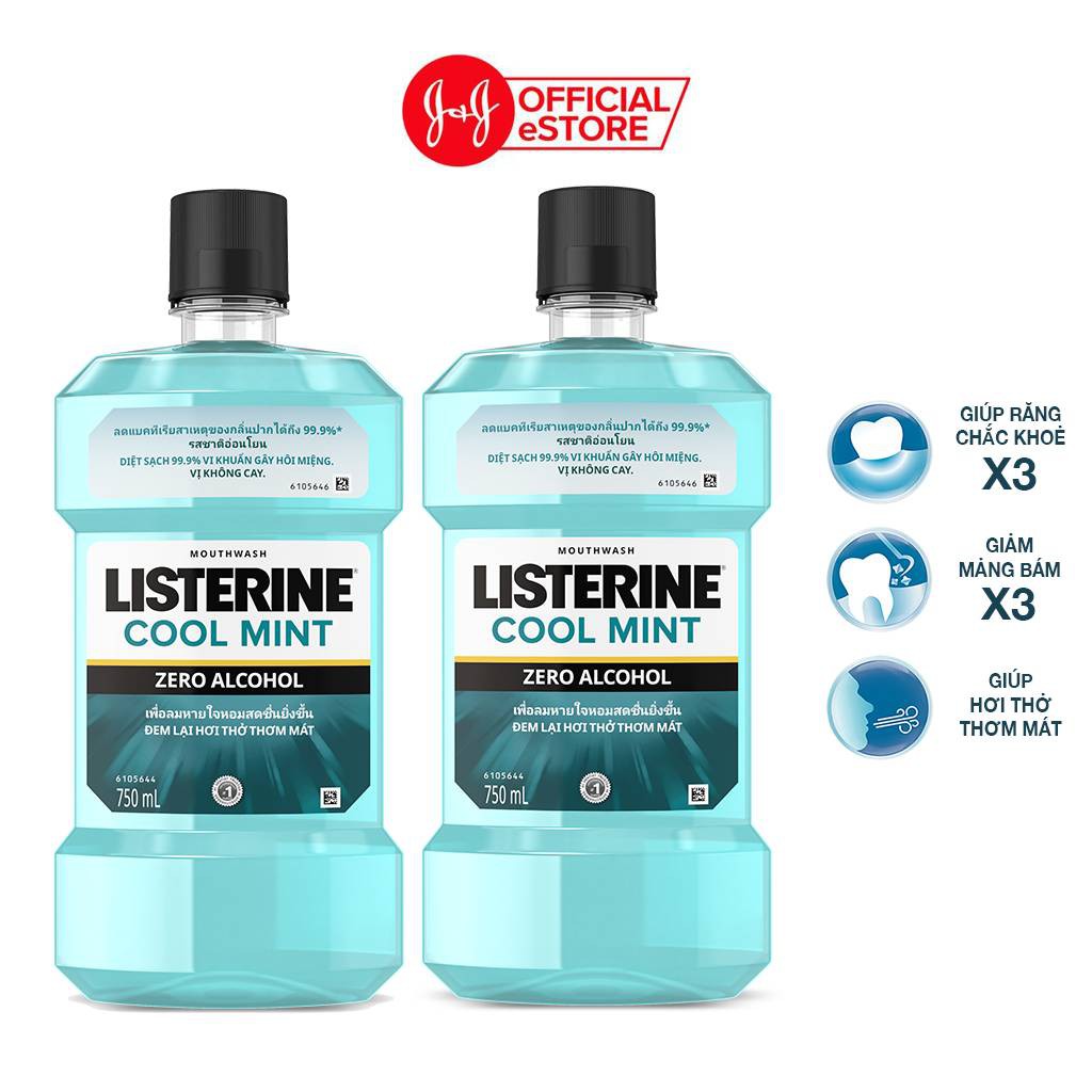Bộ 2 Chai Nước Súc Miệng Listerine Giúp Hơi Thở Thơm Mát Cool Mint Zero 750mlx2 540021939